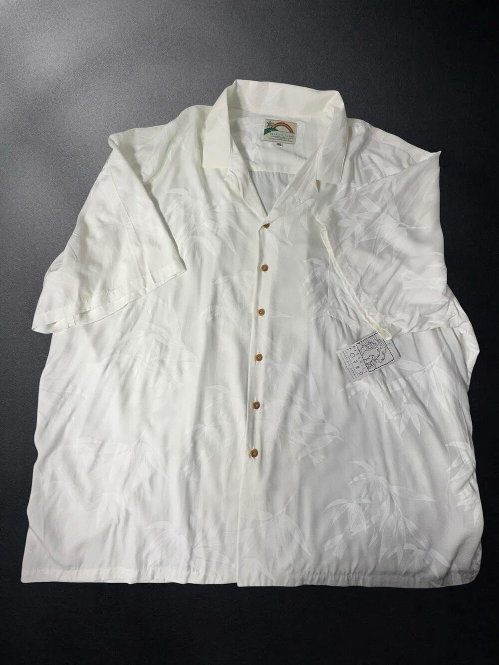 Paradise Found Hawaiian Shirt Mens 4XL White Palm on White Aloha Button Up NWT